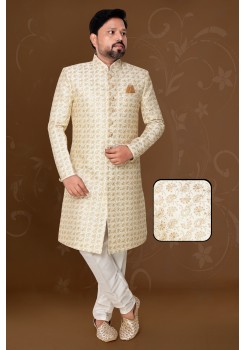 Golden Dhupian Silk Indo Western Sherwani